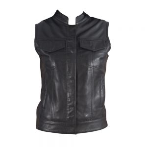 Moto Black Leather Vest