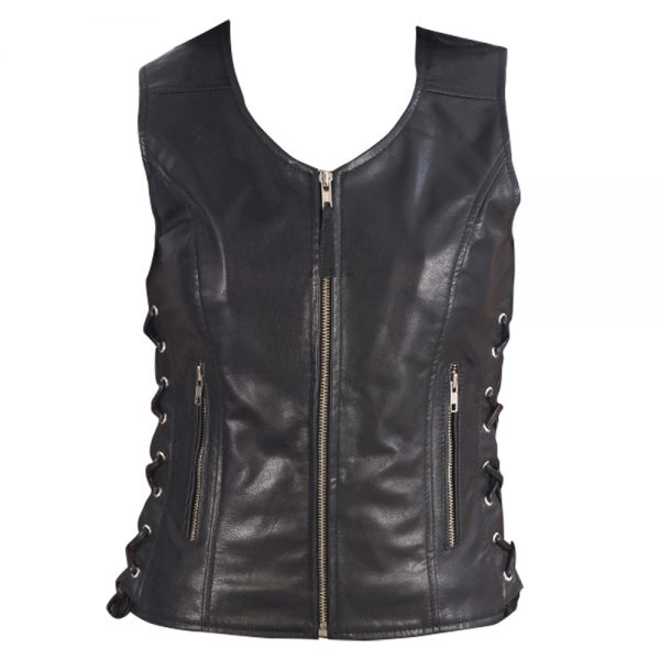 Black Leather Biker Vest