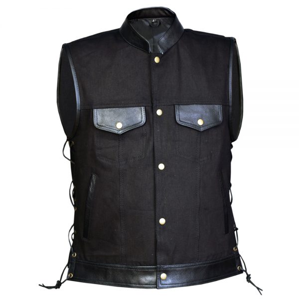 Denim and Leather Waistcoat with Side Laces