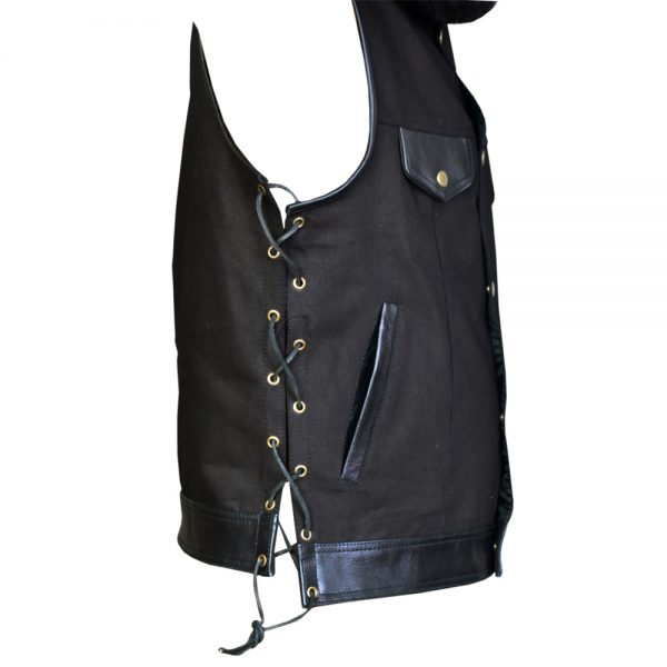 Denim and Leather Waistcoat with Side Laces