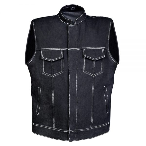 Full Denim Black Waistcoat with White Thread Stitch