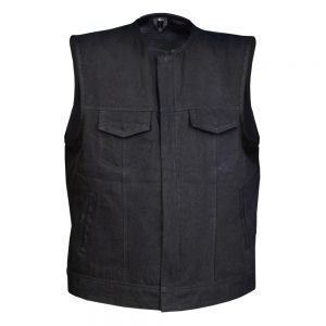 Full denim Black Waistcoat Collarless