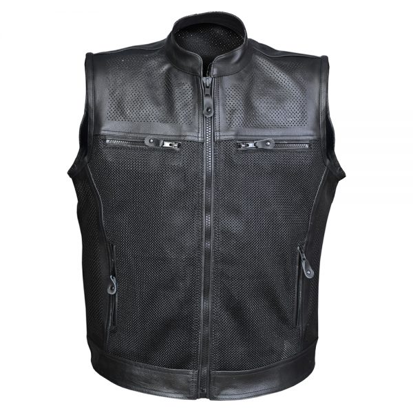 Men’s Perforated / Mesh Biker Leather Waistcoat